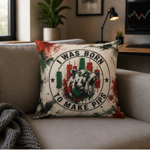 Coussin Né pour faire des pips - Ours grunge noir rouge et