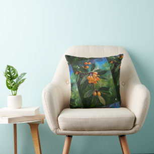 Coussin Néflier du Japon en peinture de printemps d'avril