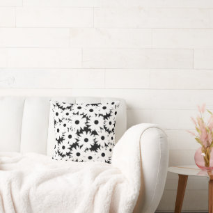 Coussin Négative Space Daisées blanc sur noir