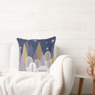 Coussin Neige d'argent moderne et bois géométrique violet