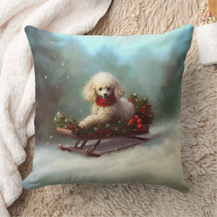 Coussin Neige de Noël caniche hiver