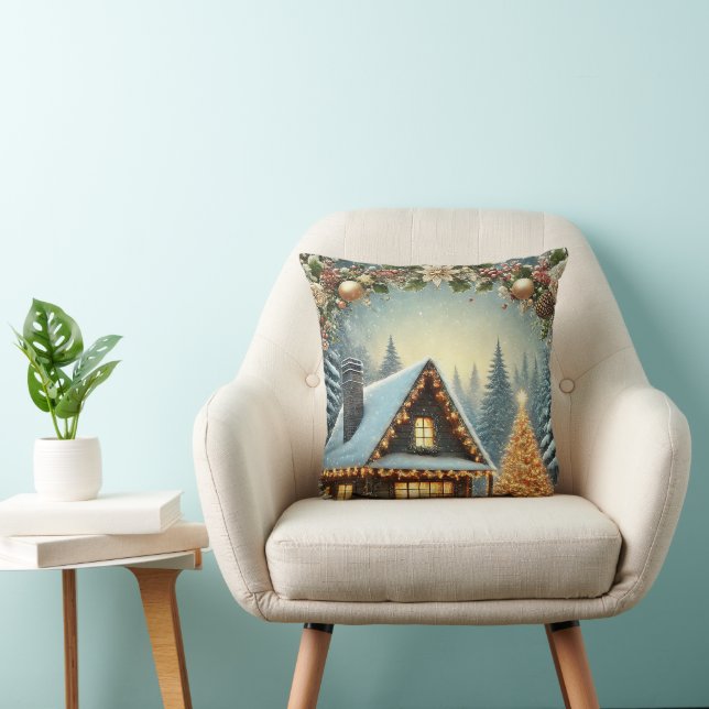 Coussin Neige décorative Bleu & Blanc Neige Joyeux Noël (Chaise)