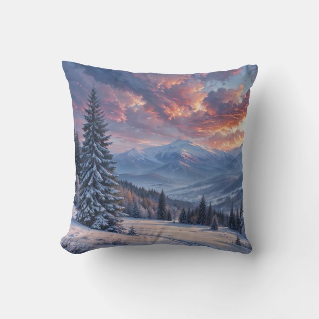Coussin Neige décorative Bleu & Blanc Neige Joyeux Noël (Recto)