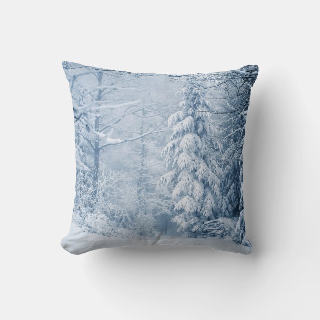 Coussin Neige décorative Bleu & Blanc Noël Joyeux Noël (Recto)
