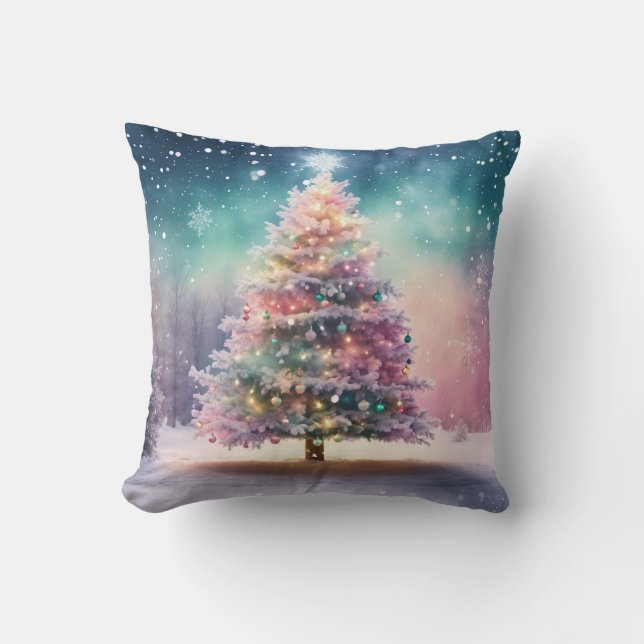 Coussin Neige décorative Bleu & Blanc Noël Joyeux Noël (Recto)