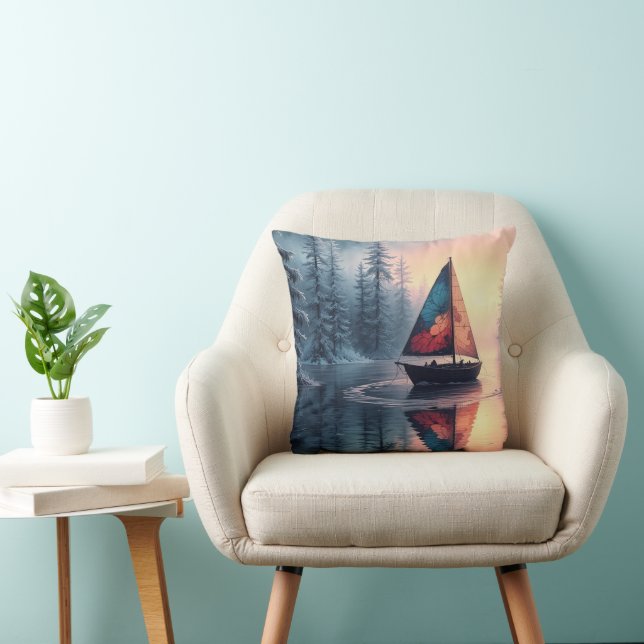 Coussin Neige Décorative Bleue & Blanche Neige Joyeux Noël (Chaise)