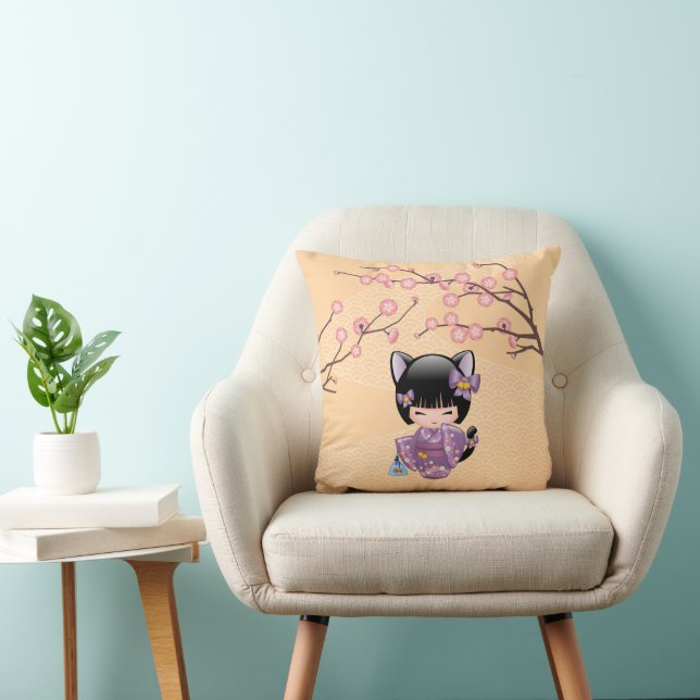 Coussin Neko Kokeshi Poupée - Cat Ears Geisha Girl (Chaise)