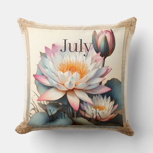 Coussin Nénuphar de juillet Fleur de naissance Mensuelle B (Recto)