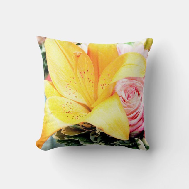 Coussin nénuphar rose orangé rose (Recto)