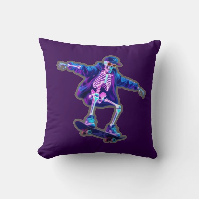 Coussin Neon 3D Skeleton Skateboarding – Funny Streetwear  (Recto)