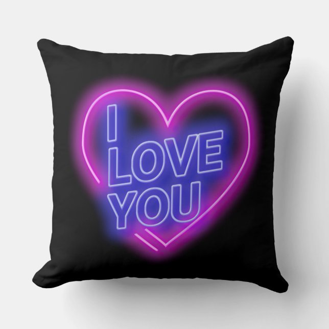 Coussin Neon brillant Look rose Bleu Saint Valentin Coeur  (Recto)