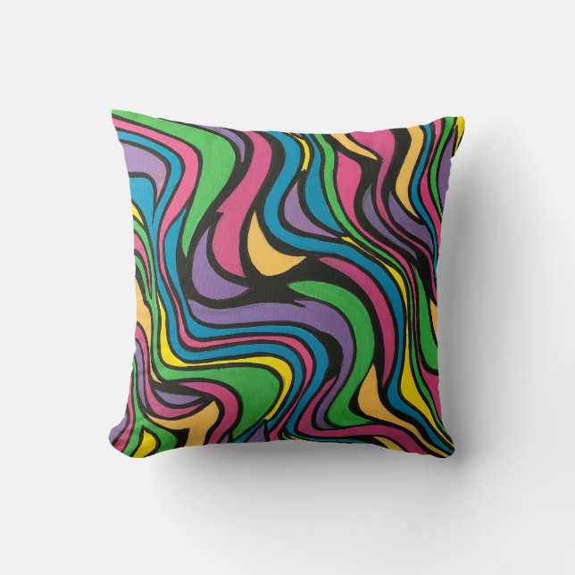 Coussin Neon Brook - Art Moderne Psychédélique Peint à la  (Recto)