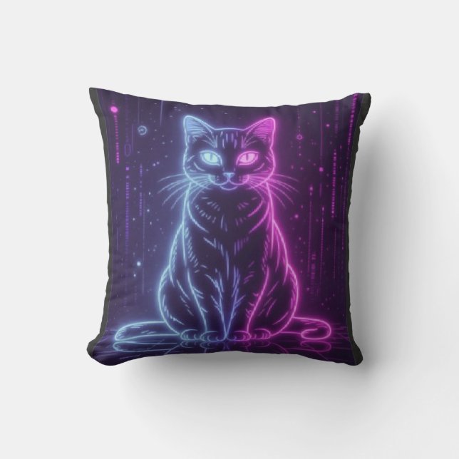 Coussin **Neon Cat Design – Glowing Futuristic Feline Art* (Recto)