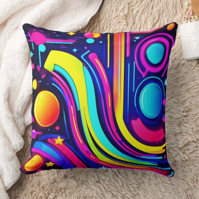 Coussin Neon Dreams : une odyssée numérique psychédélique (Couverture)