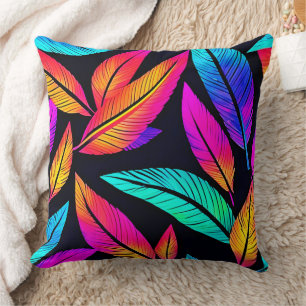 Coussin Neon Feather Motif Art Vibrant