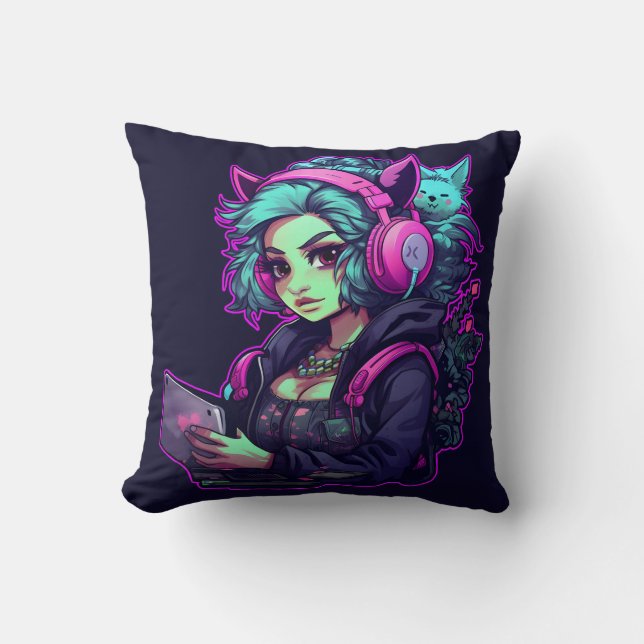 Coussin Neon gamer fille (Recto)