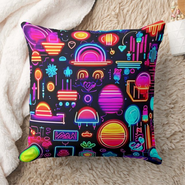 Coussin Neon Géométrique Abstrait (Couverture)