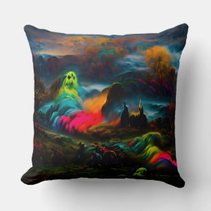 Coussin Neon Ghosts dans un paysage d'Imaginaire hanté
