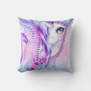 Coussin Neon Glam Purple Pastel Unicorn Peek-A-Boo Zipper