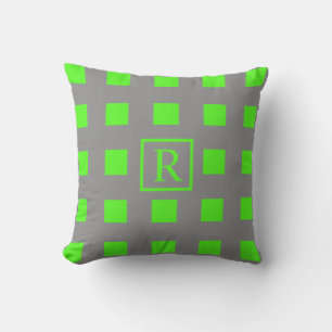 Coussin Neon Green Carré Motifs Monogrammes gris mignon