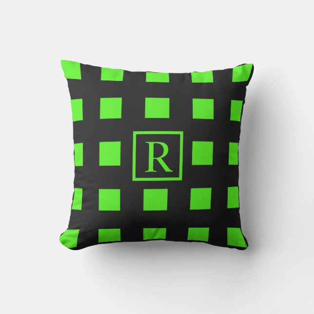 Coussin Neon Green Motifs Carré Monogrammes Black Cute (Recto)