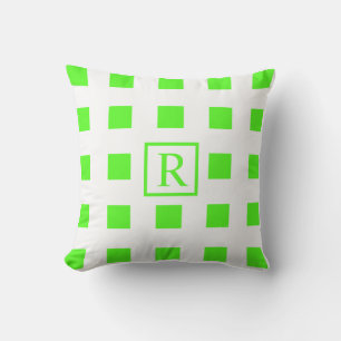 Coussin Neon Green Motifs Carré Monogrammes blanc mignonne