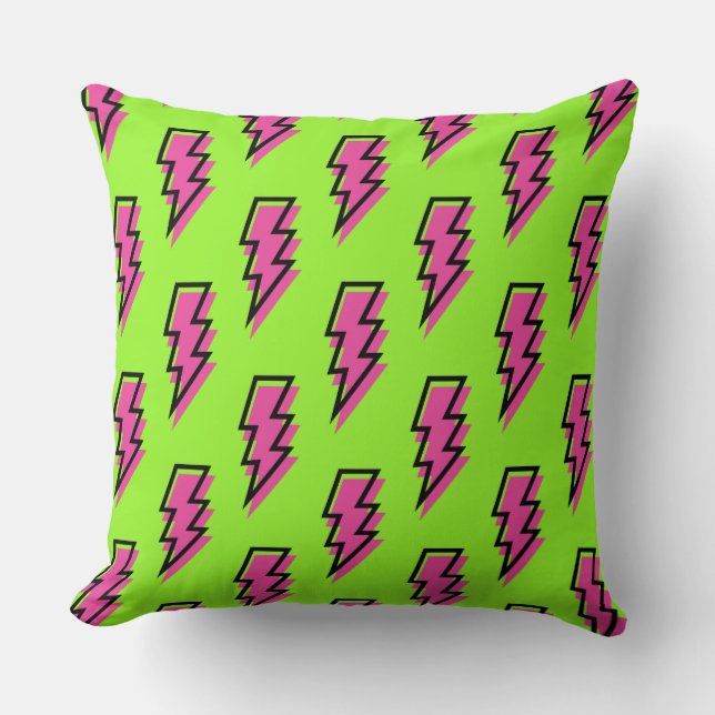 Coussin Neon Green & Pink Lightning Motif des années 80/90 (Recto)