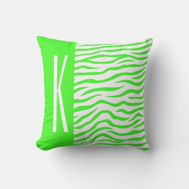 Coussin Neon Green & White Zebra Stripes Poster de animal (Recto)