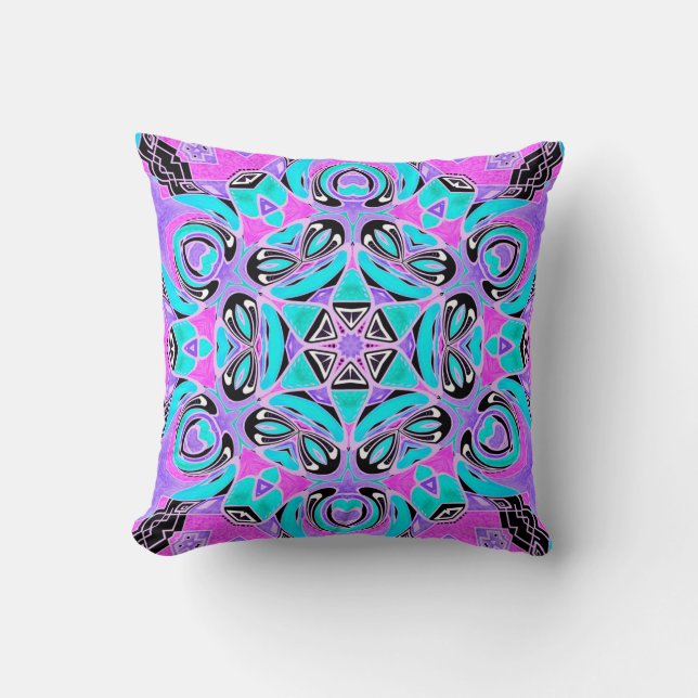 Coussin Neon kaleidoscope, mandala (Recto)