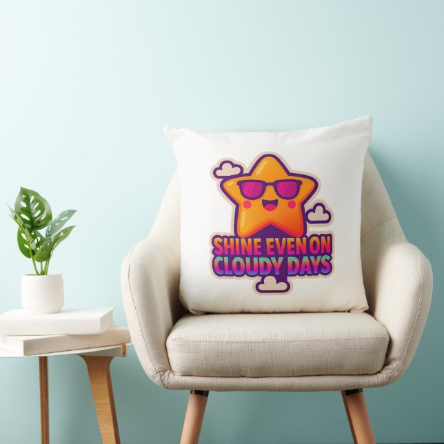 Coussin Neon Kawaii Star - "Shine even on Cloudy Days" (Chaise)