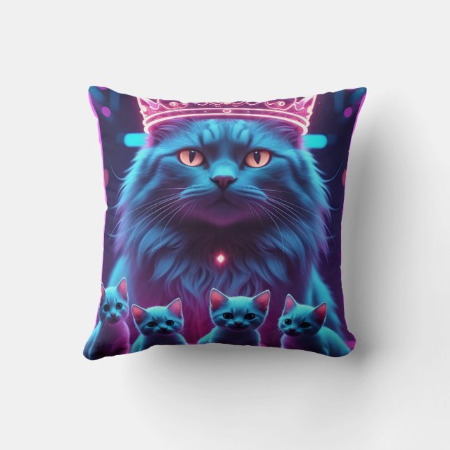 Coussin Neon King Cat & Cute Kittens  (Verso)
