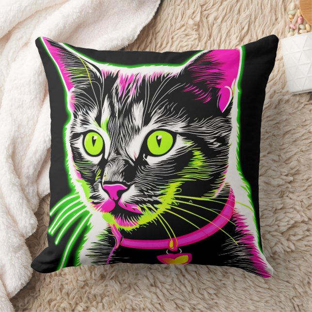 Coussin Neon Kitty Feline Art (Couverture)