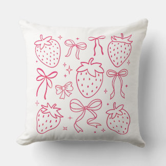 Coussin Neon Pink Strawberries and Bows Kawaii Design