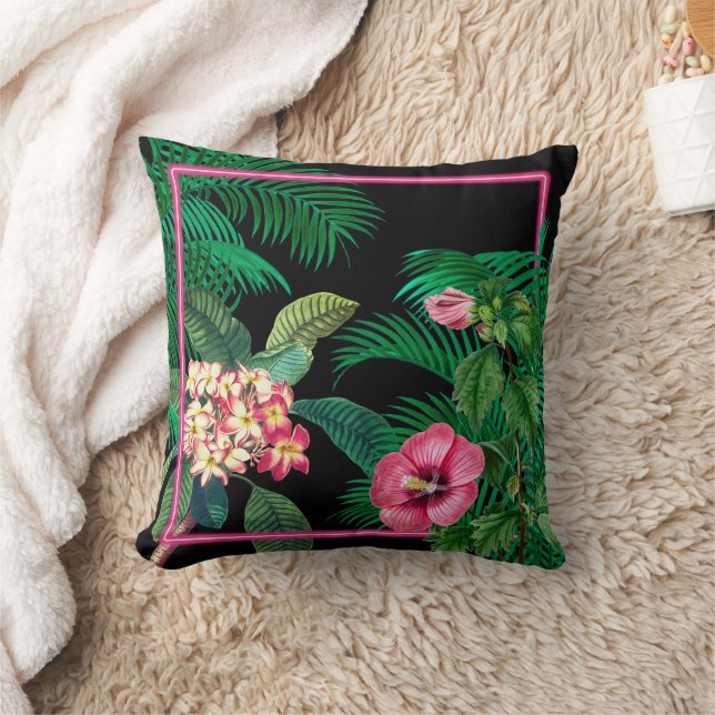 Coussin Neon Pink Tropical Botanical (Couverture)