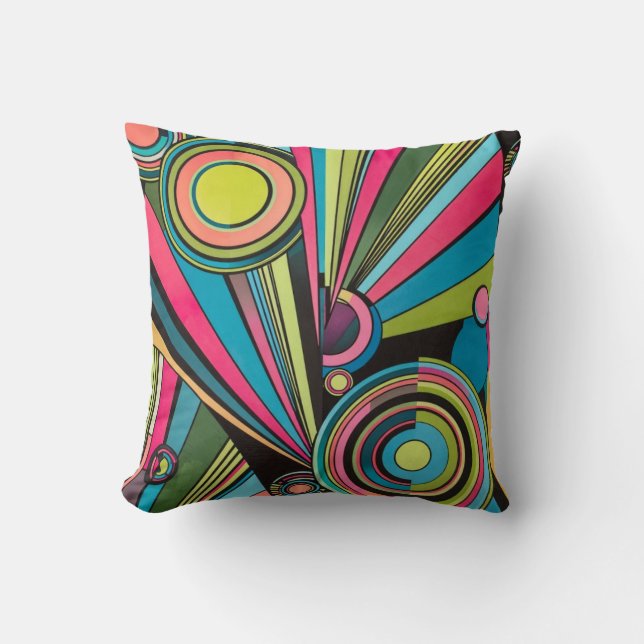 Coussin Neon Pop Art Deco: Electric Geometric Radio Waves  (Recto)