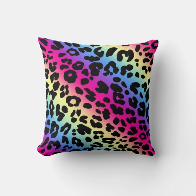 Coussin Neon Rainbow Leopard Motif Imprimer (Recto)