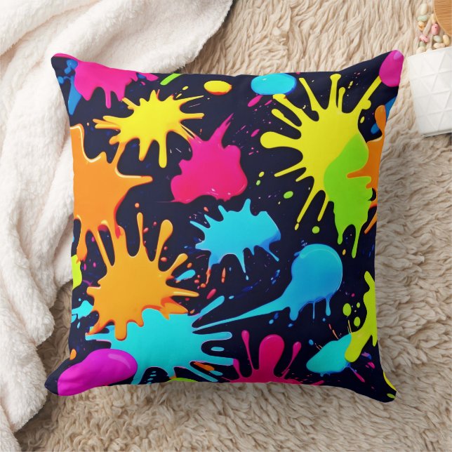 Coussin Neon Splatter Art : Expressionnisme Abstrait vibra (Couverture)