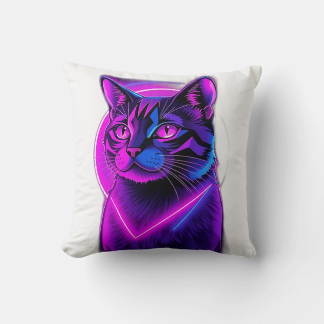 Coussin Neon Synthwave Cat Art (Recto)