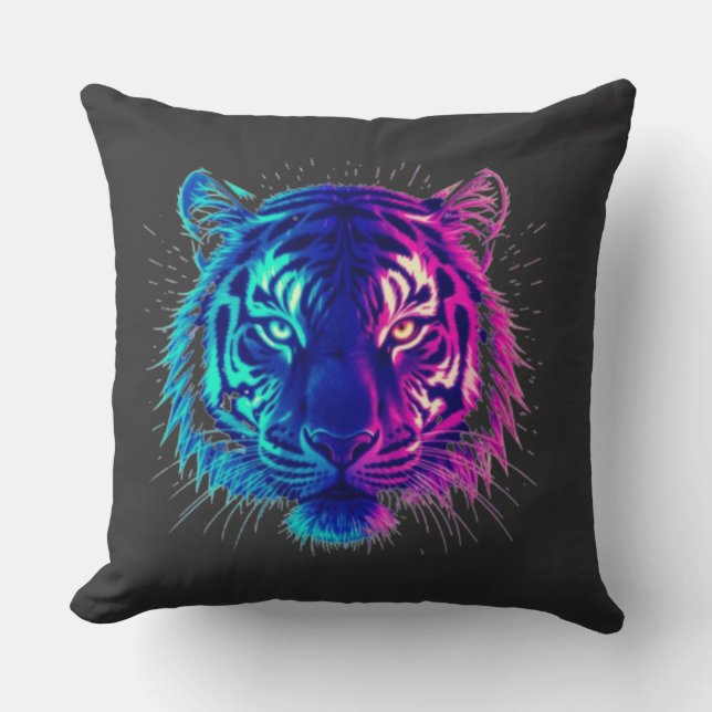 Coussin Neon White Tiger – Glowing Cyberpunk Wildlife Art (Recto)