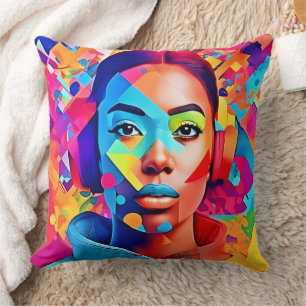 Coussin Neon Woman rêve d'Art numérique