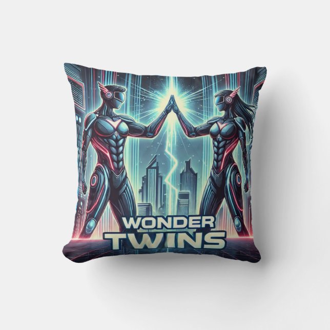 Coussin Neon Wonder Twins - Synergy Unleashed (Recto)