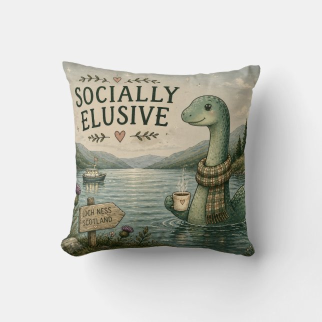 Coussin Nessie insaisissable socialement Cryptide cosy Loc (Recto)