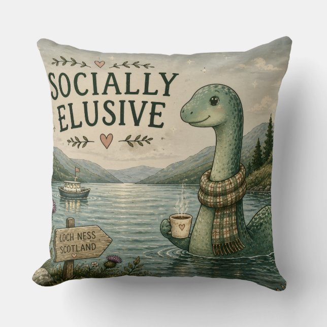 Coussin Nessie insaisissable socialement Cryptide cosy Loc (Recto)