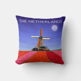 Coussin Netherlands Throw Pillow Tulip Field Windmill