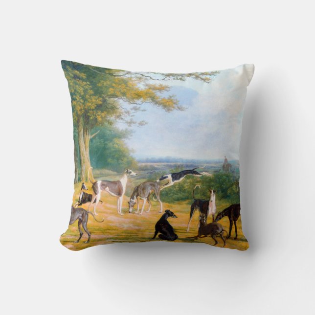 Coussin Neuf Greyhounds dans un paysage par Jacques-Lauren (Recto)
