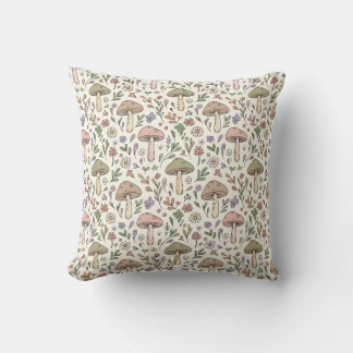 Coussin Neutral Aesthetic Mushroom Fungi Seamless Pattern