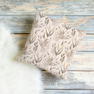 Coussin Neutral Botanical Leaves Pattern in Warm Beige 