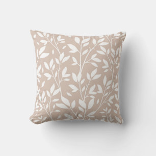 Coussin Neutral Tan White Leaf Farmhouse Pays Motif