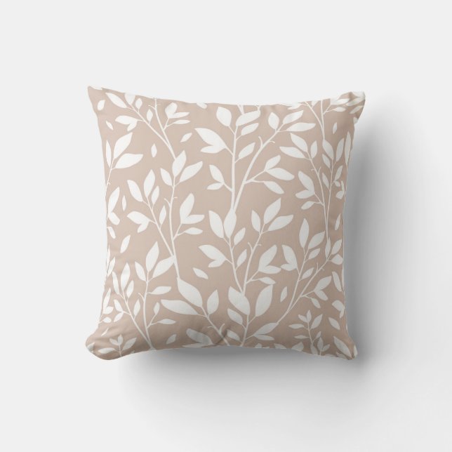 Coussin Neutral Tan White Leaf Farmhouse Pays Motif (Recto)