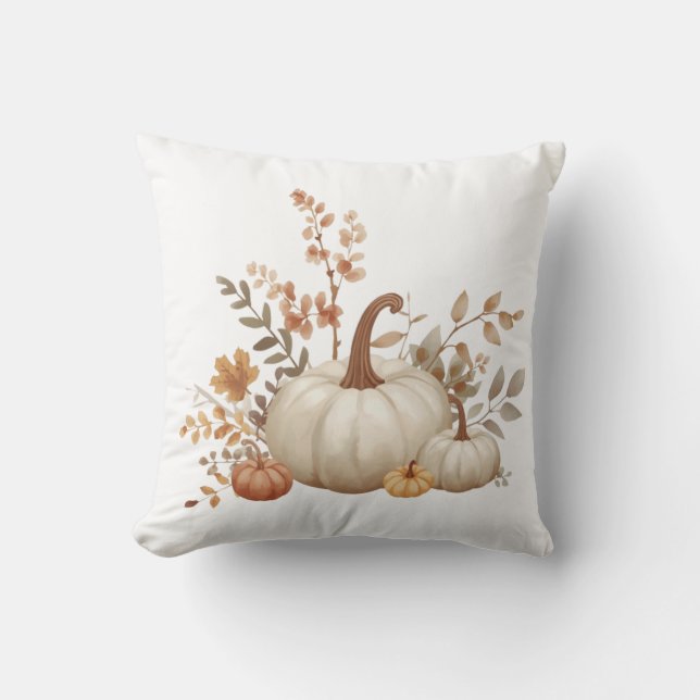 Coussin Neutral White Pumpkin Fall Decorative Pillow (Recto)